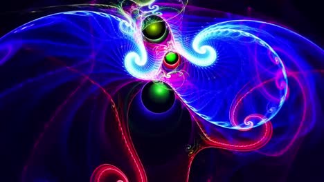 Abstract-animation-of-purple,-red,-blue,-waves-and-strings-rotating