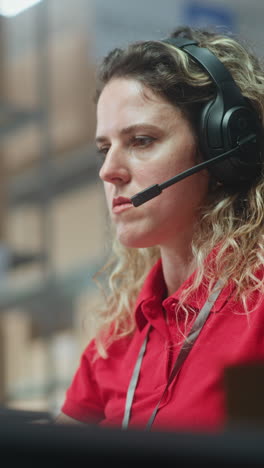 woman in a call center in a warehouse