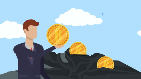 joven hombre de negocios mining bitcoin personaje