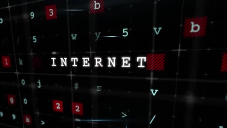 Animation of business concept texts and data processing against light spot on black background