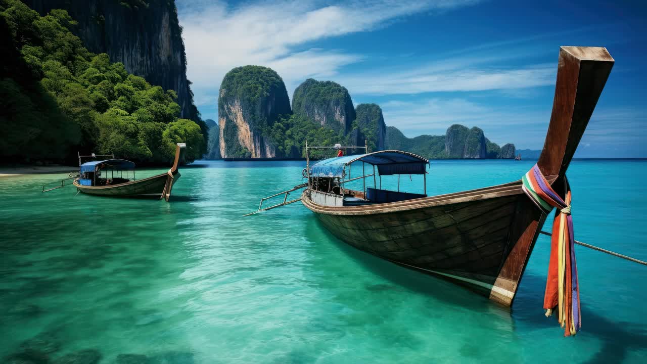 Scenic video concept of traditional boats on turquoise waters