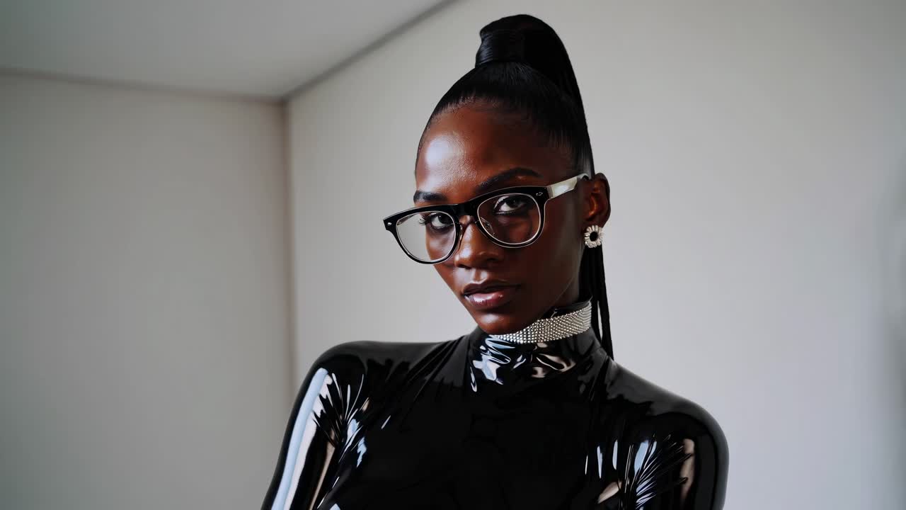 고양이 의상 을 입은 세련 된 흑인 여자