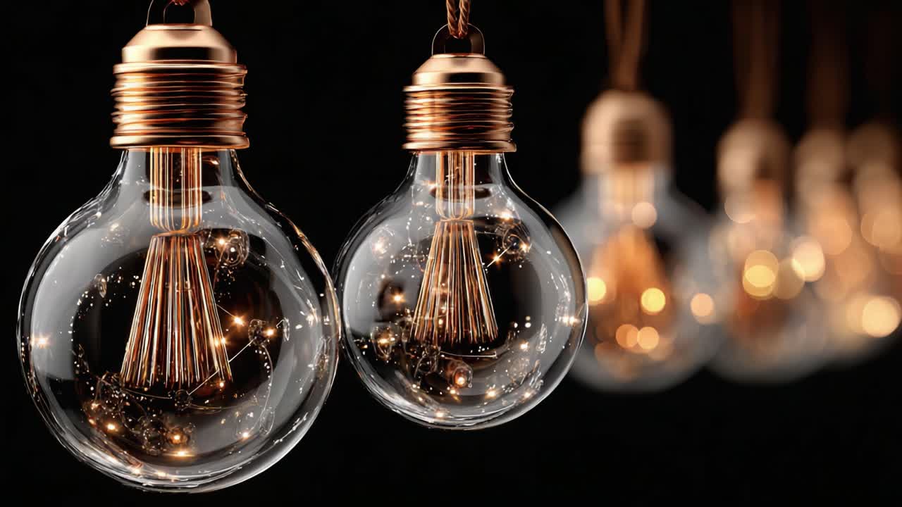 Captivating Display of Vintage-Style Light Bulbs Glowing with Warmth and Charm, Creating an Enchanting Atmosphere with Soft Bokeh Effects and Beautiful Sparkles