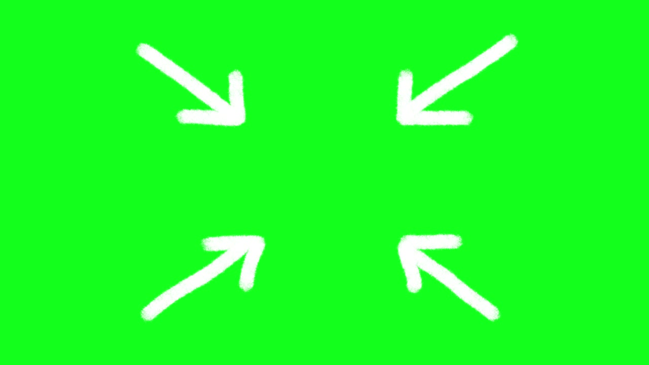 Frecce bianche disegnate a mano che puntano al centro su schermo verde.