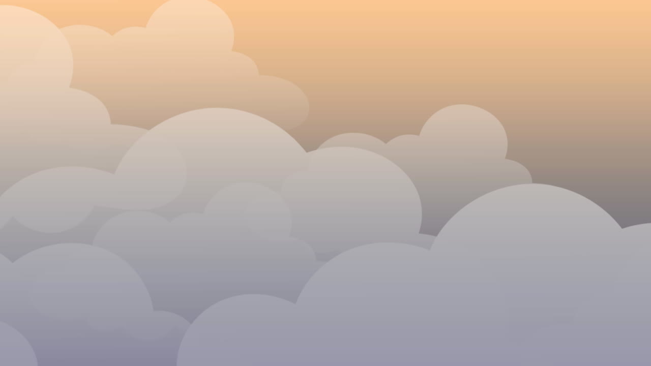 animación del icono de la nube moviéndose contra un fondo de gradiente naranja con espacio de copia