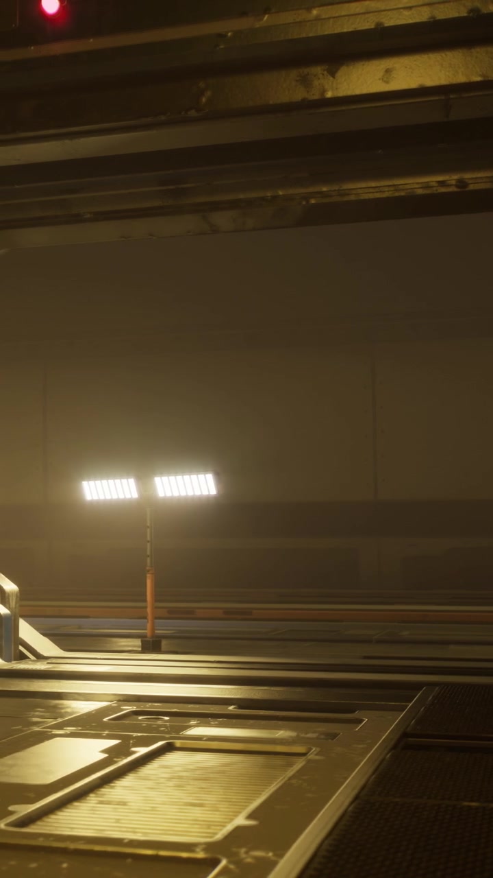 Center of a dimly lit space with a single light source and few objects nearby