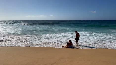 familia viendo olas en una playa en hawaii