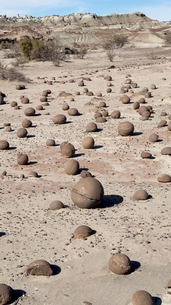 Paesaggio verticale di un campo da bocce nel Parco Provinciale di Ischigualasto, San Juan, Argentina.