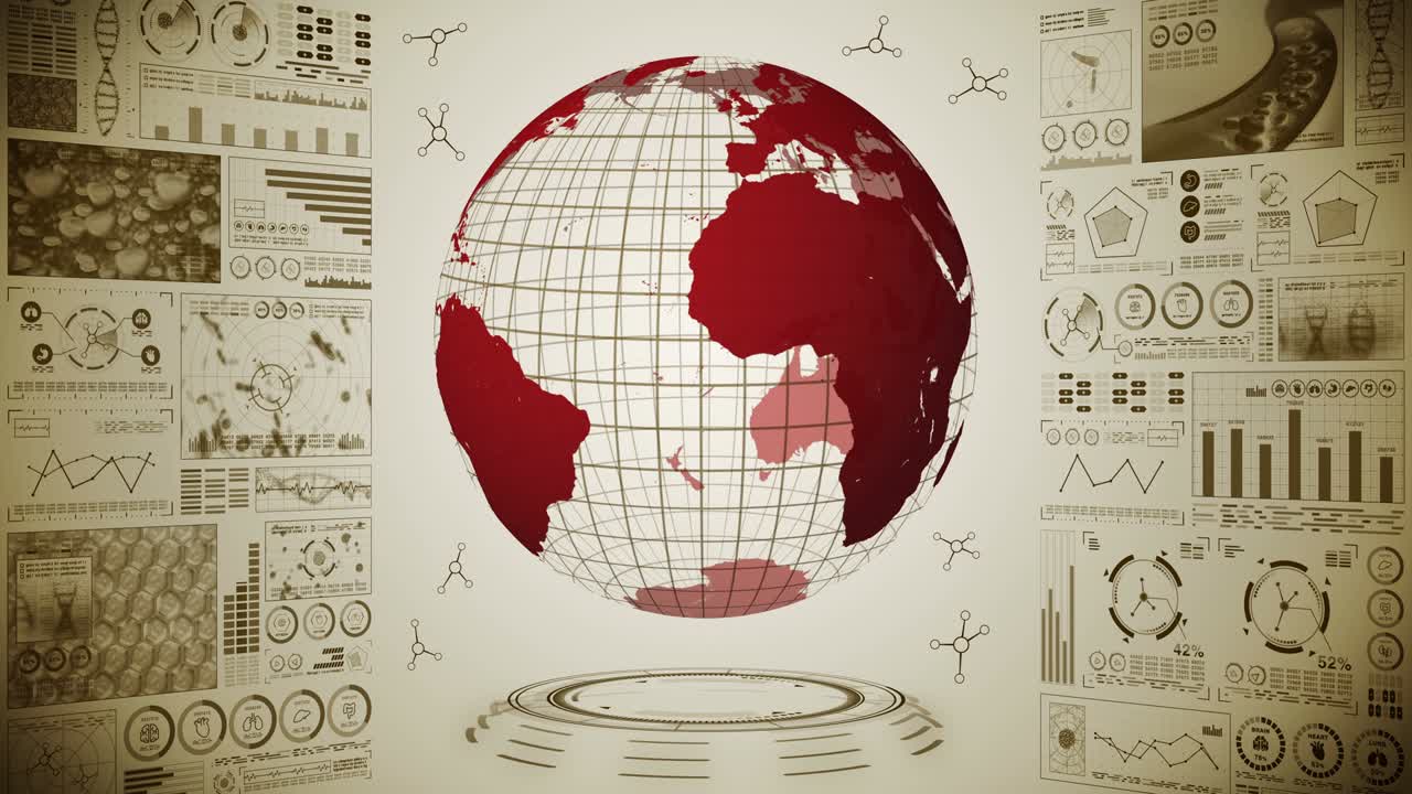 pandemia de infección. tierra global con puntos rojos de infección. holograma médico elementos de datos digitales gráfico. control infeccioso. vírus de curación. animación en bucle.