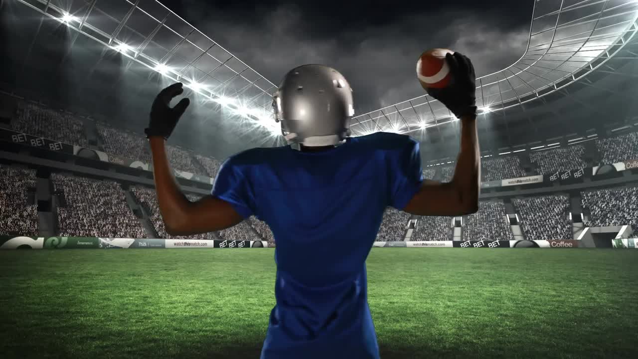 Atleta di football americano di fronte ai suoi fan