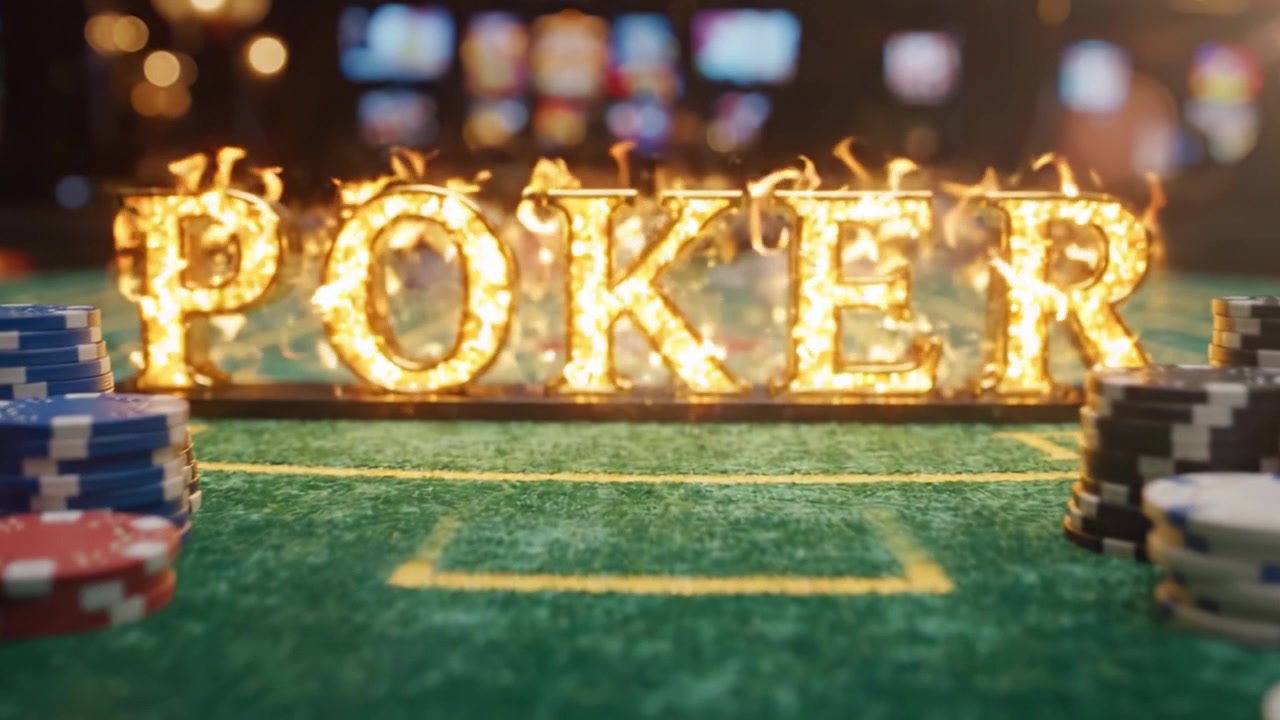 Un'evasione coinvolgente nel mondo del poker: un'esperienza da casinò che mette in risalto fiches colorate e scritte luminose in un ambiente vivace