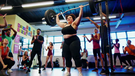 diverse group celebrates weightlifting success