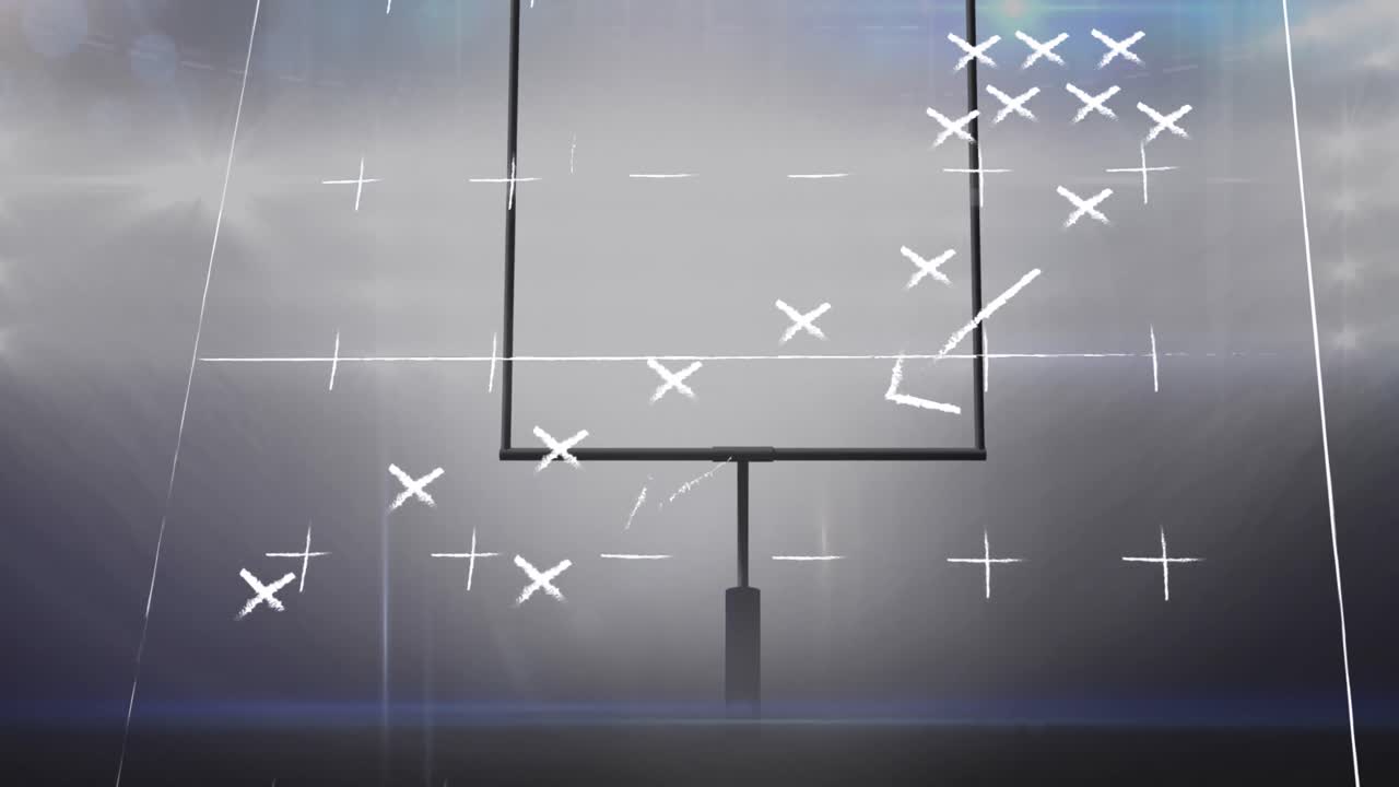 경기장 계획 위에 있는 스포츠 경기장의 애니메이션