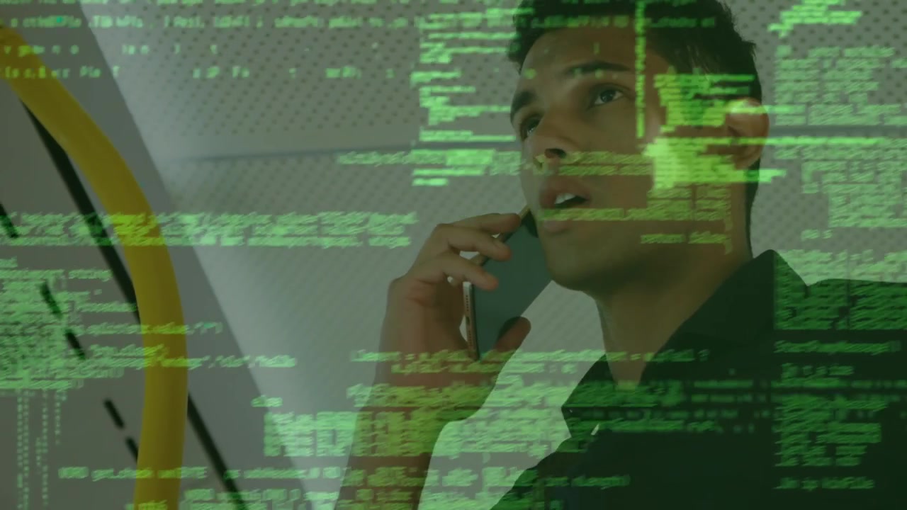 Animation of data processing over woman using tablet