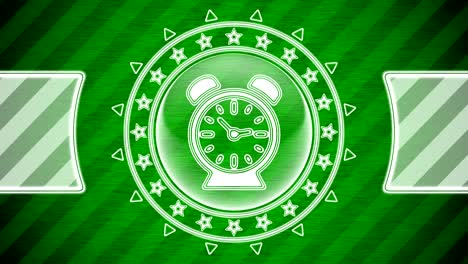 clock icon in circle shape and green striped background. illustration.