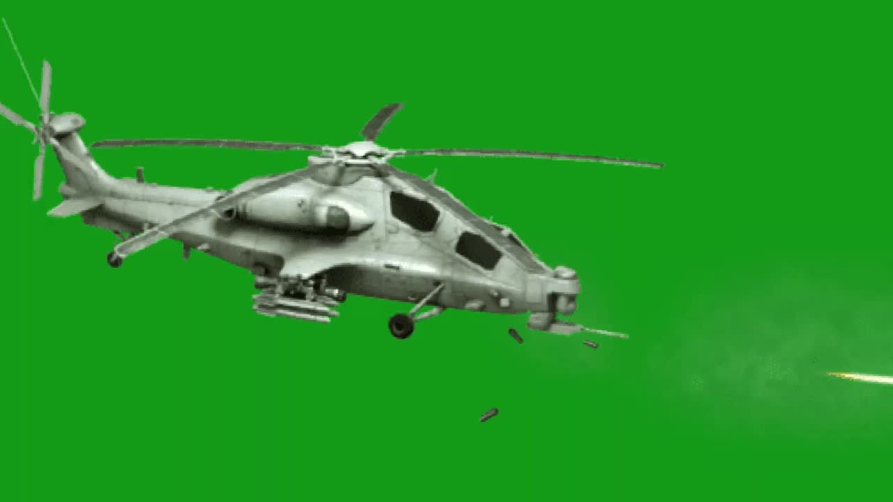 helicóptero de guerra volando gráficos de movimiento con fondo de pantalla verde