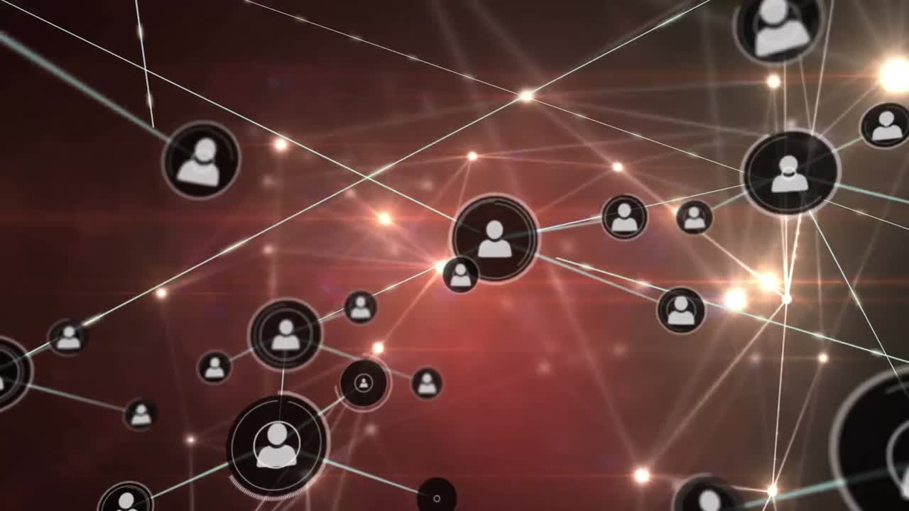 animación de redes de conexiones con iconos sobre fondo negro