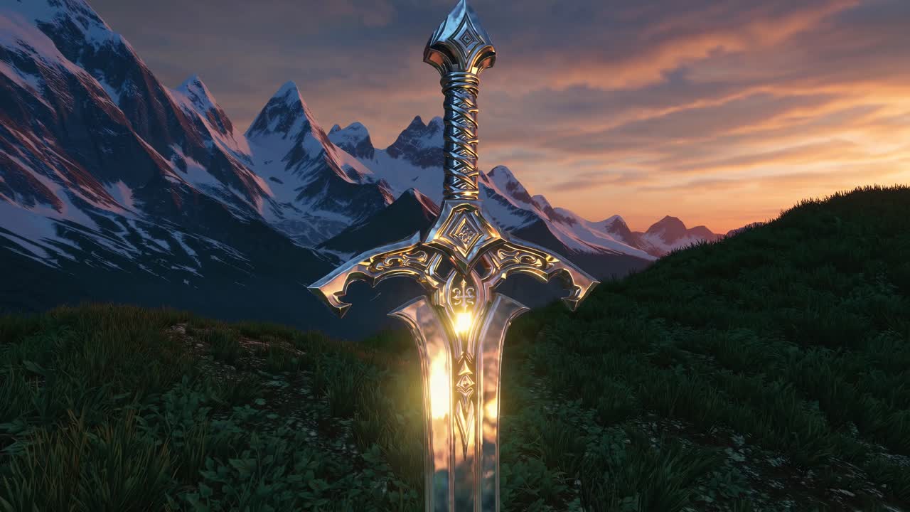 Magical Sword in Mountain Landscape