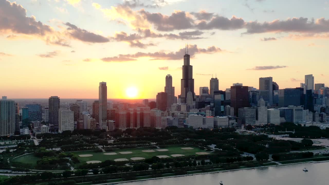 Drone timelapse of chicago skyline