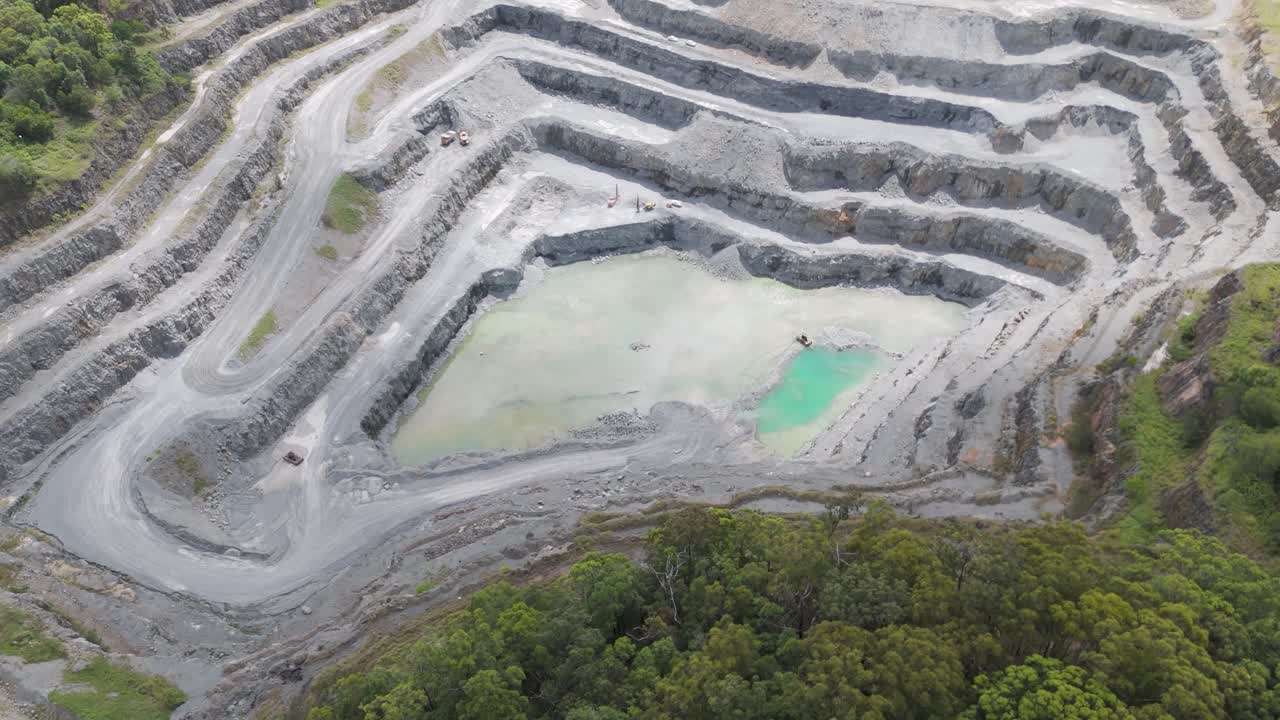 Drone captures quarry with water-filled pit