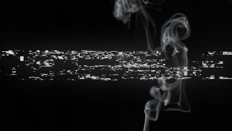 animation of shine in white text with distortion over smoke on black background