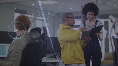 animation of connections over diverse businesspeople in office