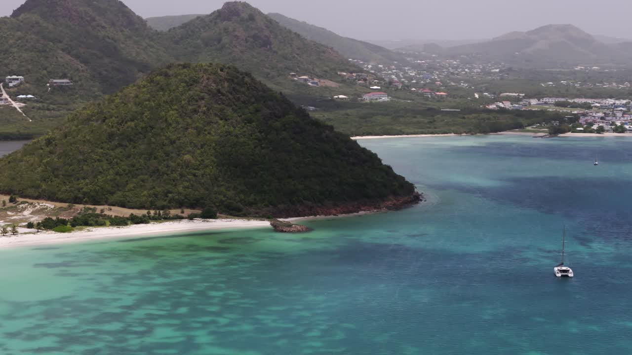 Scenic View Of Pearns Point Peninsula In Jennings, Antigua And Barbuda. Aerial Shot