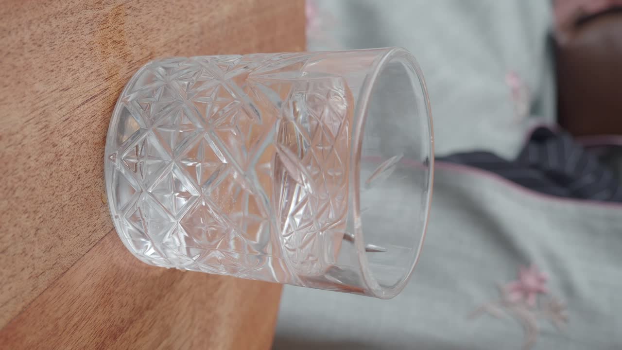 Woman holding glass of water at a cafe