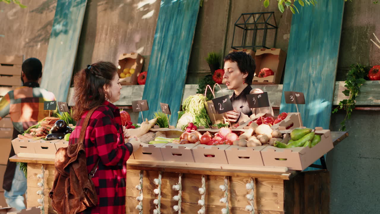 Woman Buying Produce at Outdoor Market