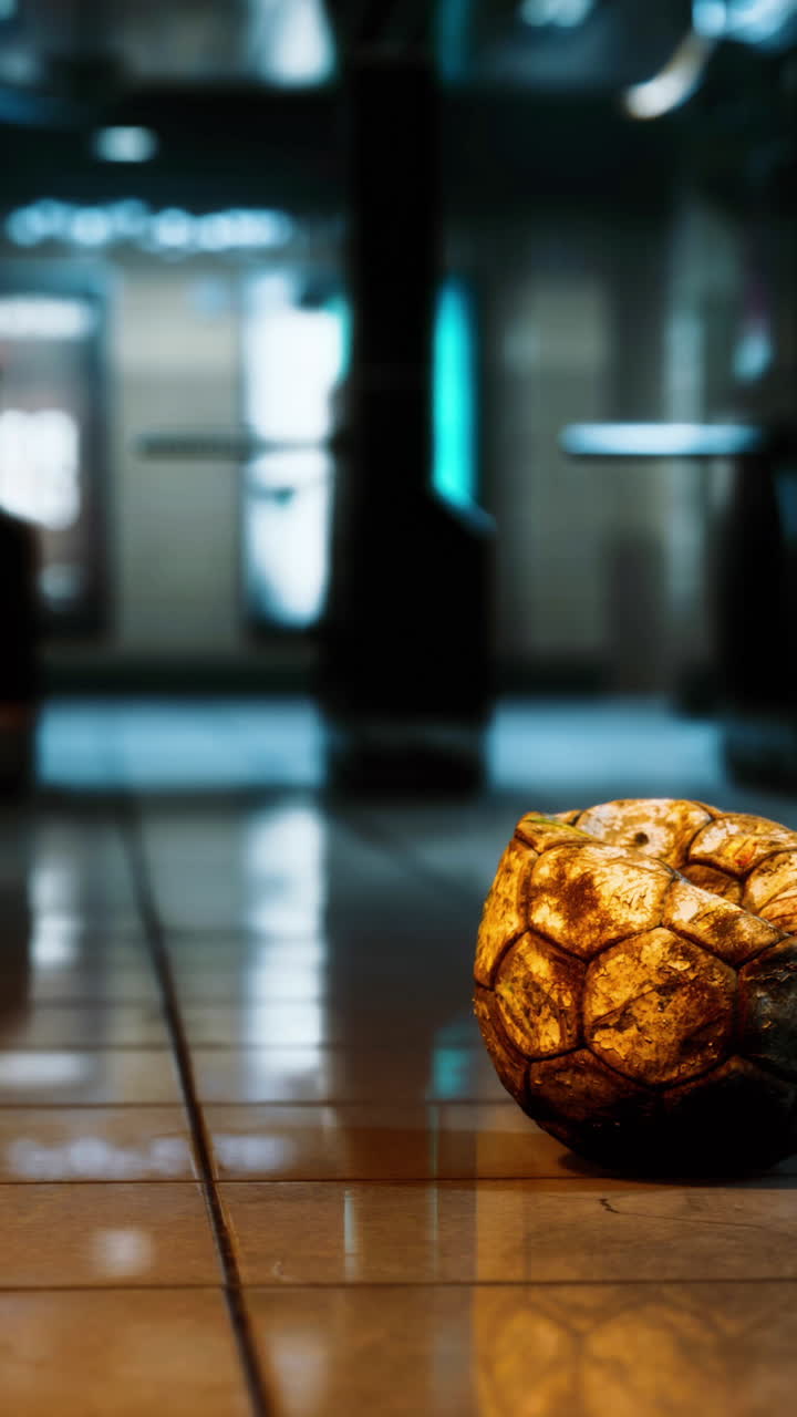 Pallone da calcio vecchio e usurato sul pavimento