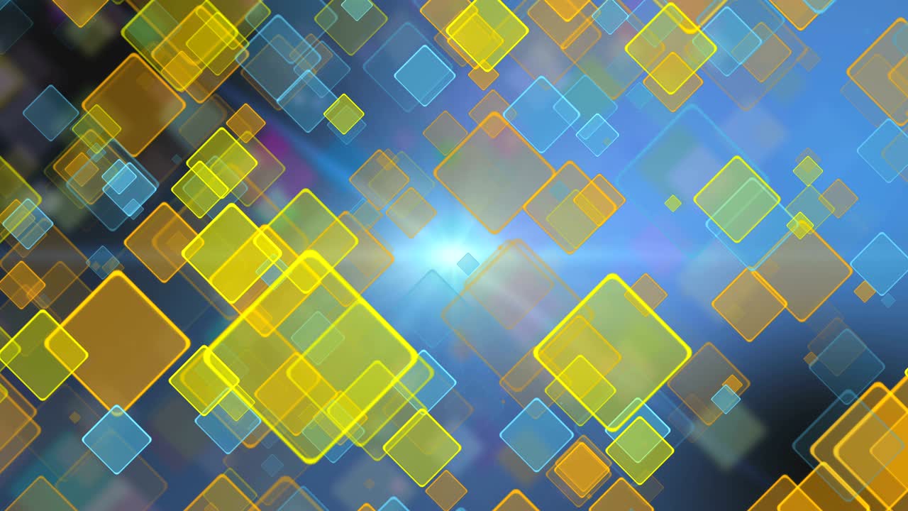 냉정한 파란색과 노란색의 모션 배경과 애니메이션 사각형, 광선  효과, uhd 4k
