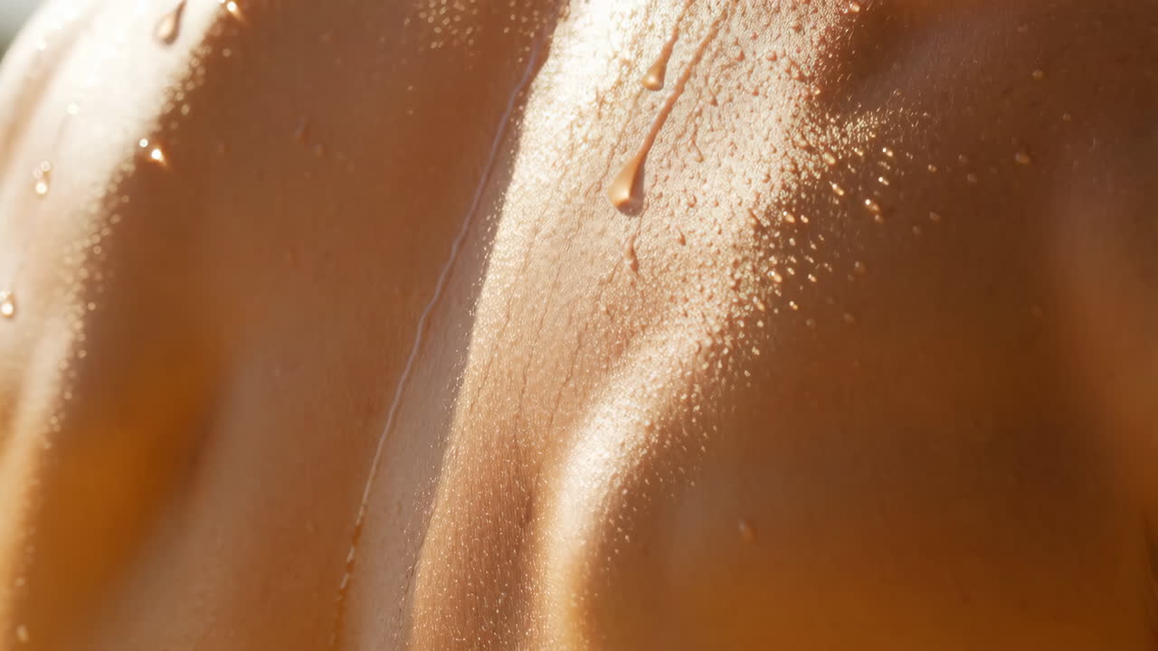 Close-up of human skin with water or sweat droplets