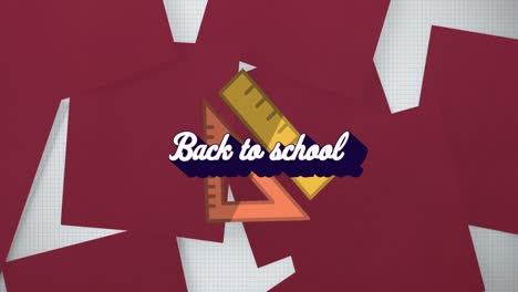 animación del texto de regreso a la escuela sobre los iconos de los artículos escolares