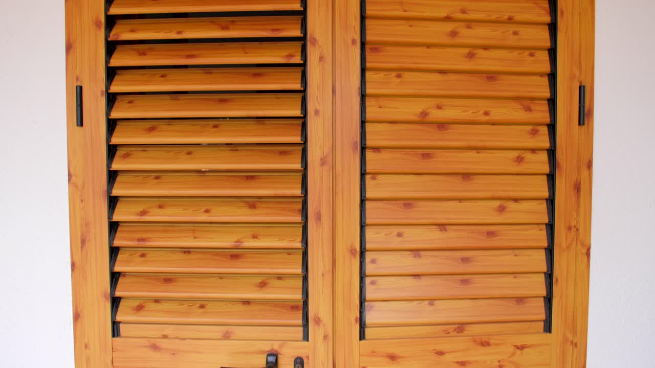 detalle de contraventanas de madera de imitación hechas con aluminio - exterior de estructuras modernas
