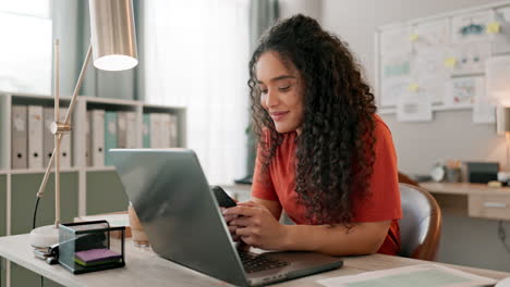 Laptop,-phone-and-design-with-a-woman-in-a-small