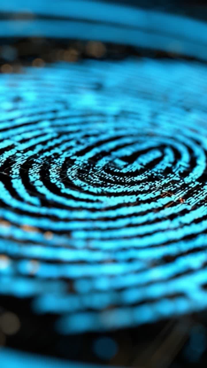 Exploring the Intricate Patterns of a Blue-Tinted Fingerprint, Capturing Unique Imprints in Detail with a Stunning Macro Perspective