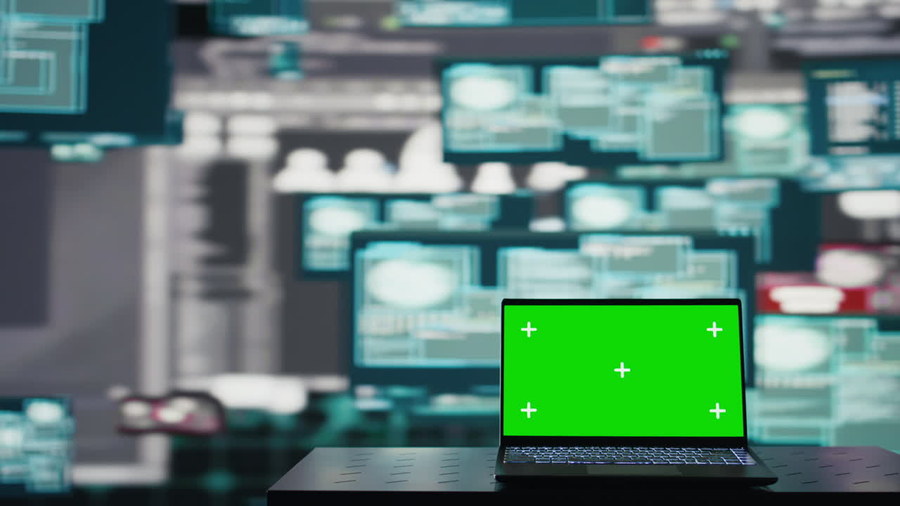 Empty scene with green screen on laptop showcases quantum threat