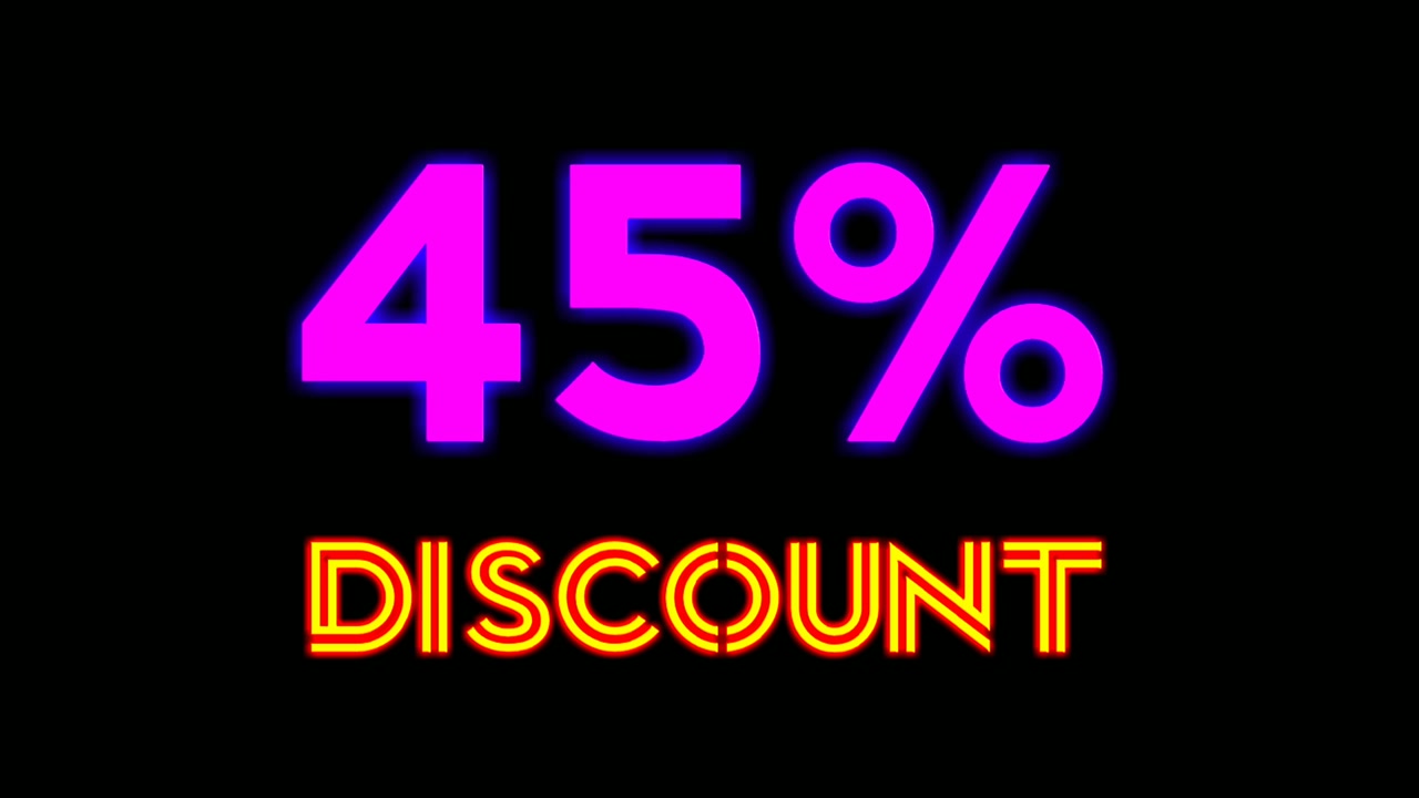Neon light text 45 percent Discount on black background black friday,big sale event for shop,retail, resort,bar display promotion business concept