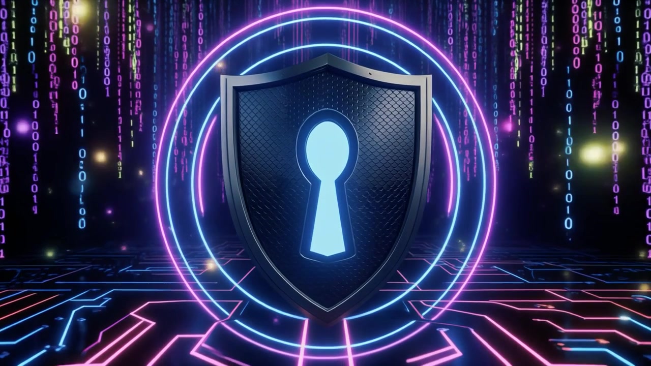 Cyber Security Shield with Digital Binary Code Background