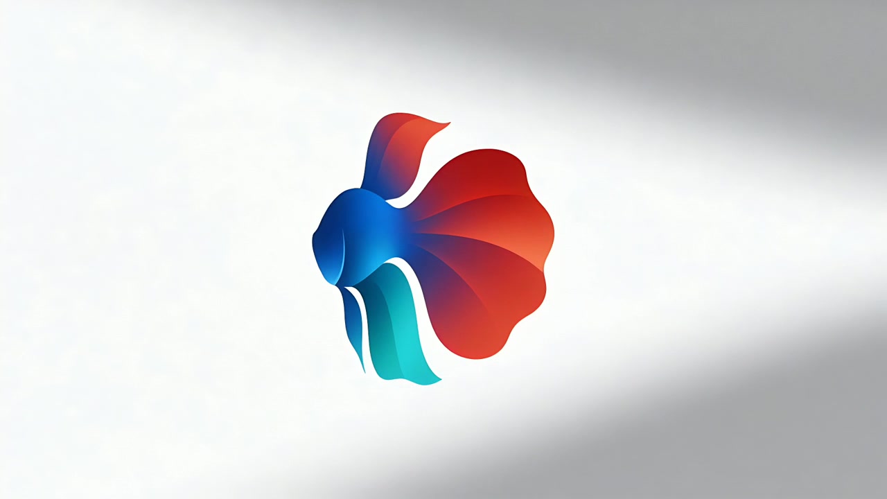 Shifting lighting casting diagonal gray shadow across white textured backdrop, revealing fish logo