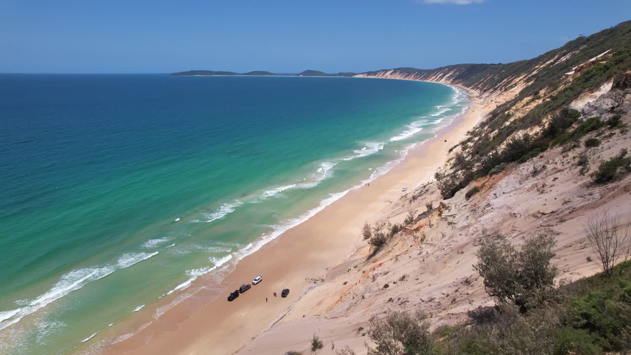 Turquoise Seascape Of Rainbow Beach In Queensland, Australia - Aerial Shot