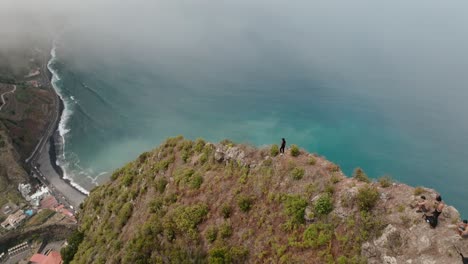 amazing ridge hike of lapas negras in madeira islands in portugal. aerial drone shot
