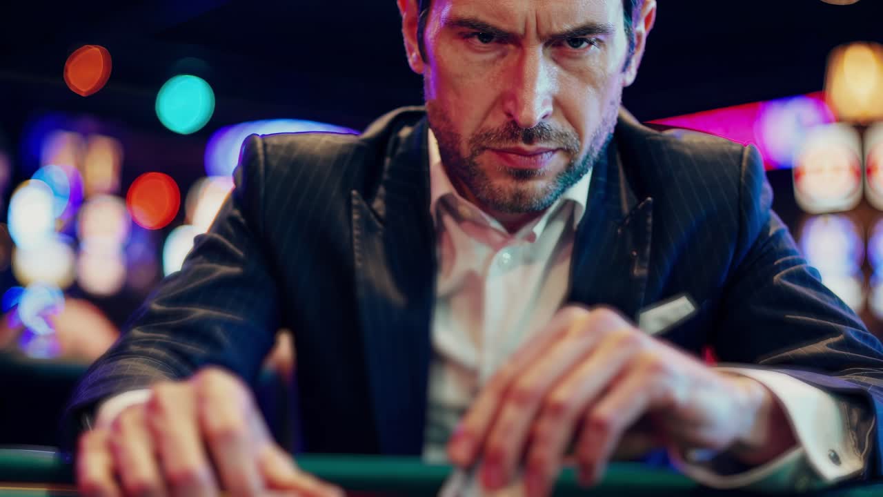 Hombre jugando al póquer en un casino