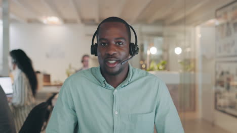 Call-center-face,-video-call-and-black-man