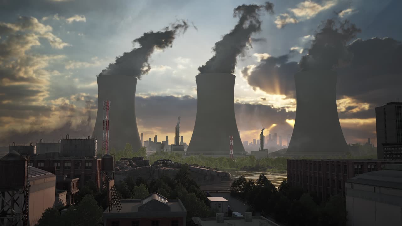 Post-Apocalyptic Power Plant at Sunset