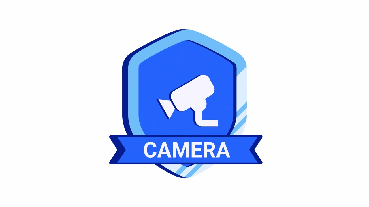 Icona Animata 3D Telecamera di Sicurezza con Emblema a Scudo