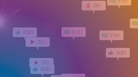 notificaciones de las redes sociales animación sobre fondo de gradiente