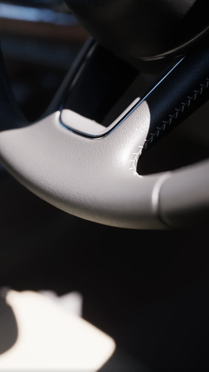 primer plano de un volante de cuero en un coche