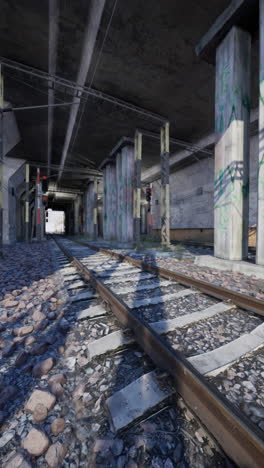 abandoned train tracks under a bridge