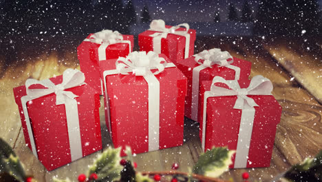 nieve cayendo con el regalo de navidad